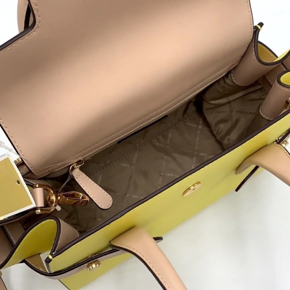 MICHAEL KORS Carmen Medium Color-Block Faux Saffiano Leather Belted Satchel